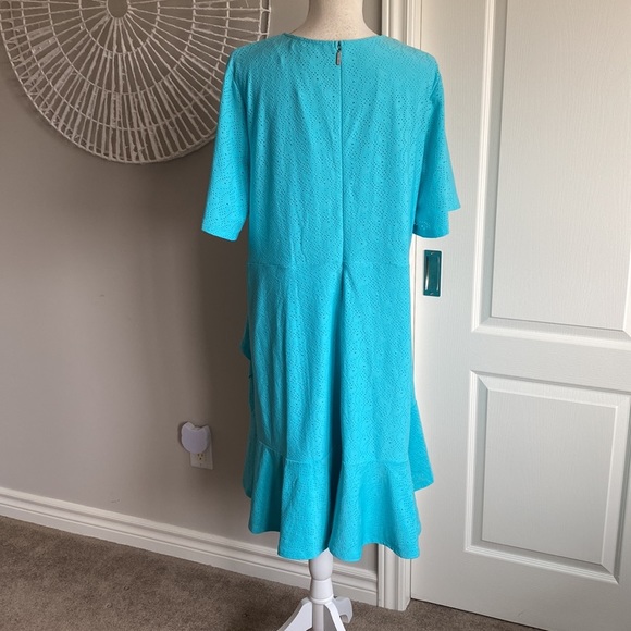 MICHAEL Michael Kors - Paisley Eyelet Knit Flutter Sleeve Turquoise Dress​ - Picture 4 of 12